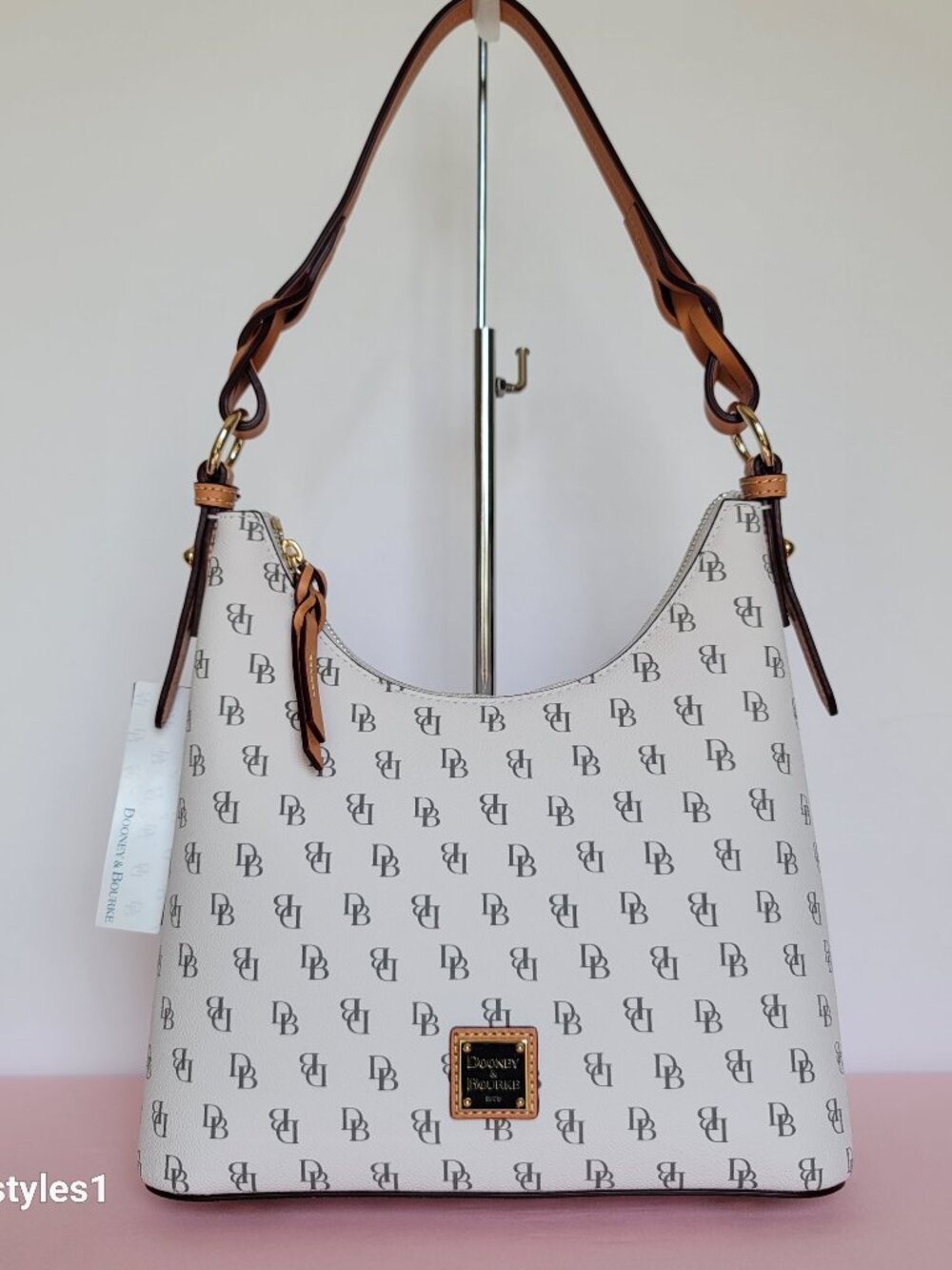 DOONEY & BOURKE Bryce Signature Logo Print Coated Fabric Hobo Bag- Bone color⭐